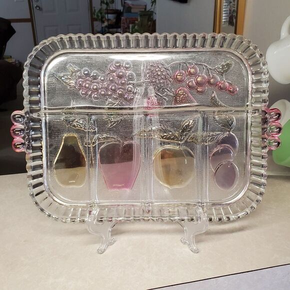 Indiana Glass Rainbow Mist with Fruit 5 Part Divided Relish Serving Tray - Picture 1 of 5